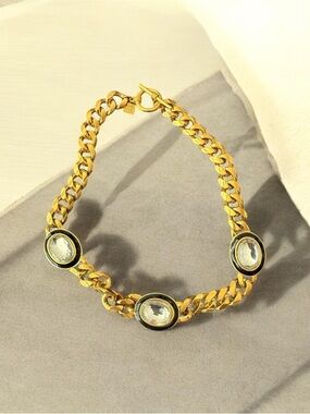 Anne Klein Gold-Tone Chain Necklace with Clear Gem Accents
